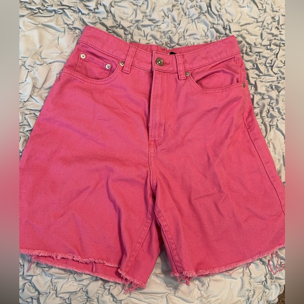 Pink Jean biker shorts